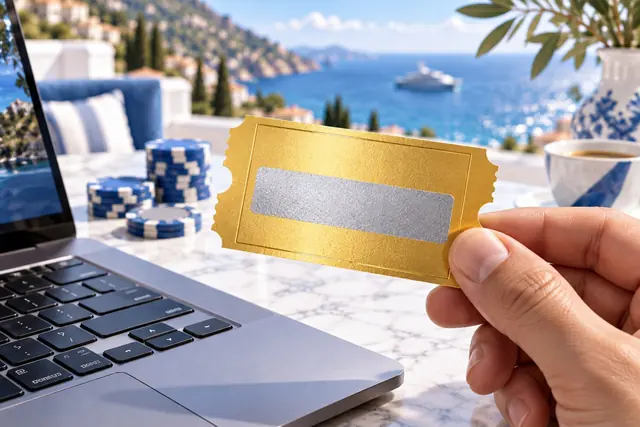 casino ecopayz: coupon dorato con striscia da grattare tenuto tra le dita