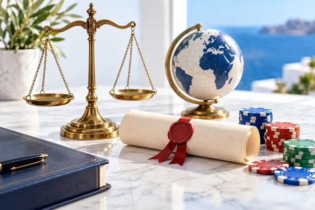 casino con bitcoin: bilancia della giustizia, certificato con sigillo e fiches