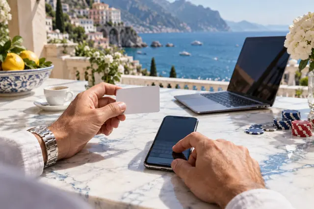 casino mastercard: mano che tiene una carta di pagamento mentre digita sullo smartphone