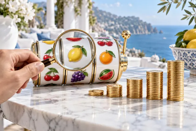 chicken road casino: lente d’ingrandimento sui rulli di una slot e colonne di monete crescenti