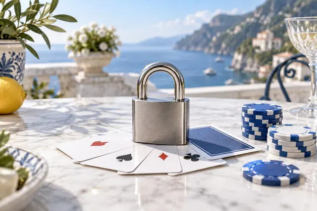 tether casino: lucchetto d’acciaio appoggiato su carte e fiches