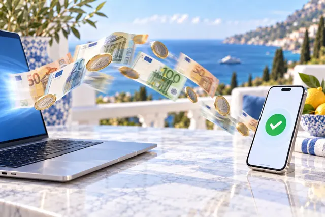 migliori casino online italia: banconote e monete che passano dal portatile allo smartphone con una spunta verde